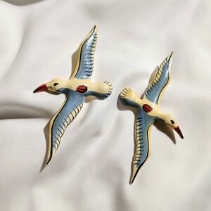 Vintage Handcrafted And Handpainted Blue Seagull Bird Earrings